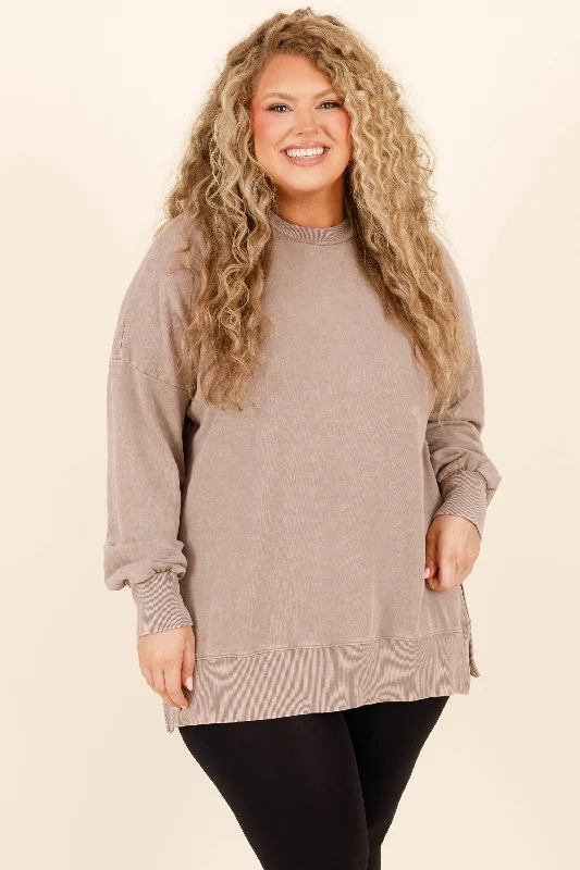 New Deal Cozy Crewneck Pullover, Ash Mocha