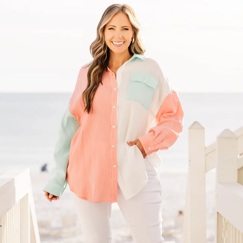 Lowest Price Feeling Sassy Top, Coral-Blue