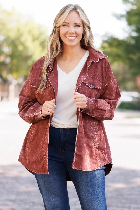 Final Clearance Feisty and Fun Shacket, Dark Rust