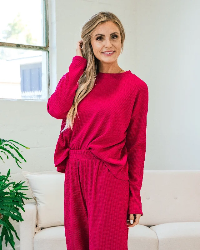 Weekend Deals to Make You Smile Brandi Textured Ribbed Flowy Top - Magenta FINAL SALE