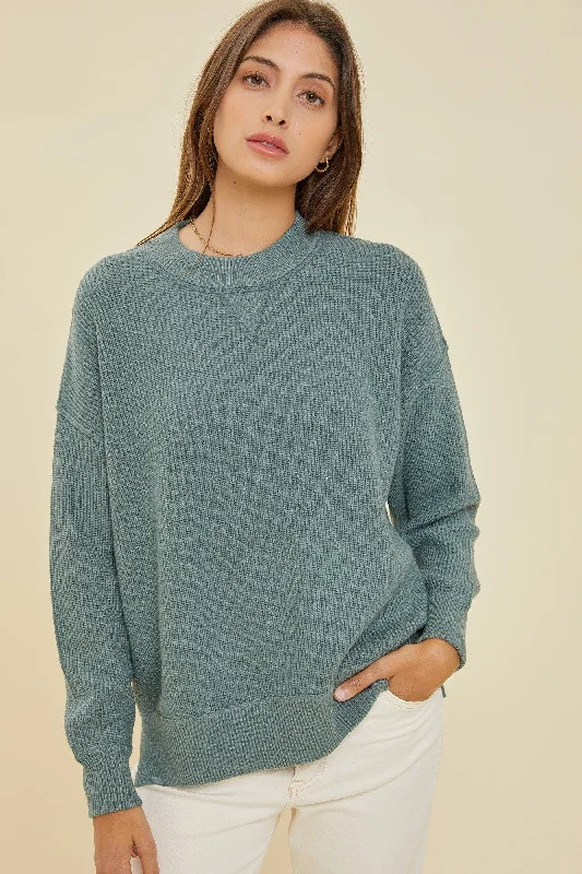 Deep Savings Sage Knit Side Slit Sweater