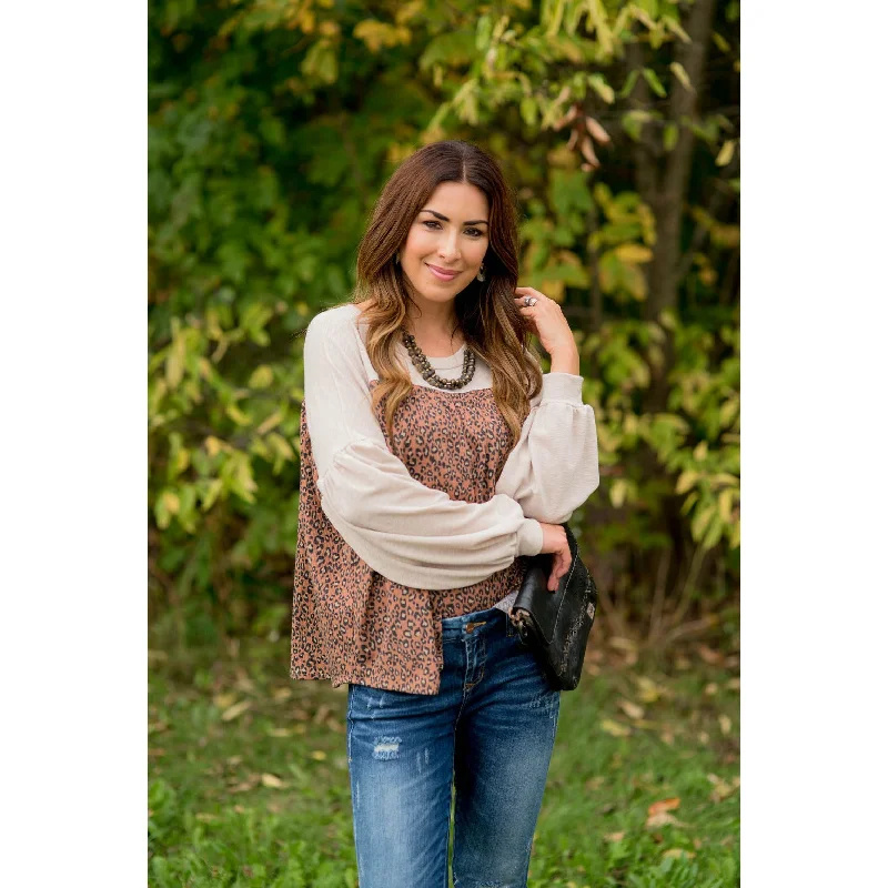 Weekend Offers That Tempt Solid Trim Lavish Leopard Blouse