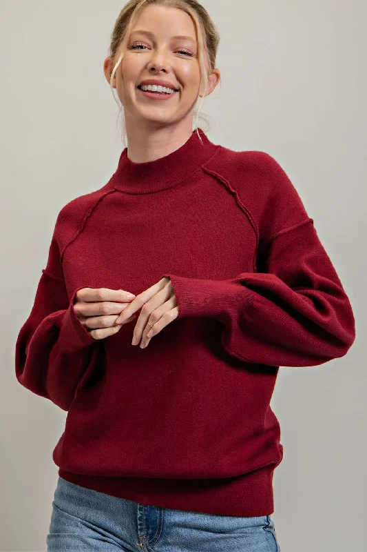 Weekend Specials to Love Burgundy Knit Long Sleeve Mock Neck Top