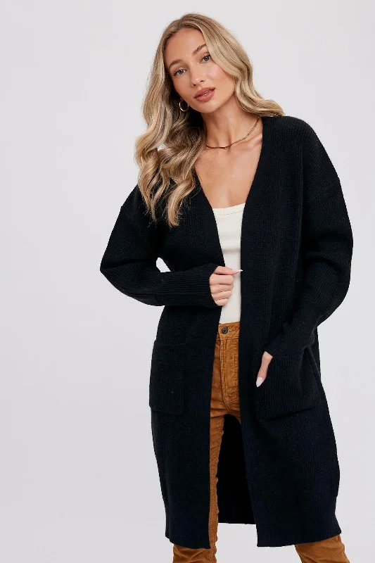 Weekend Savings Spectacular Black Chunky Knit Long Sweater Cardigan