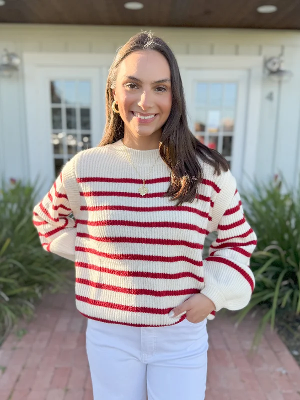 Weekend Savings Spectacle The Olivia Stripe Sweater-Red/Cream