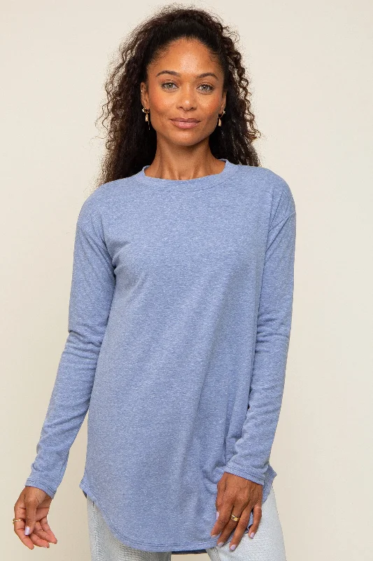 Massive Deal Blue Long Sleeve Curved Hem Top