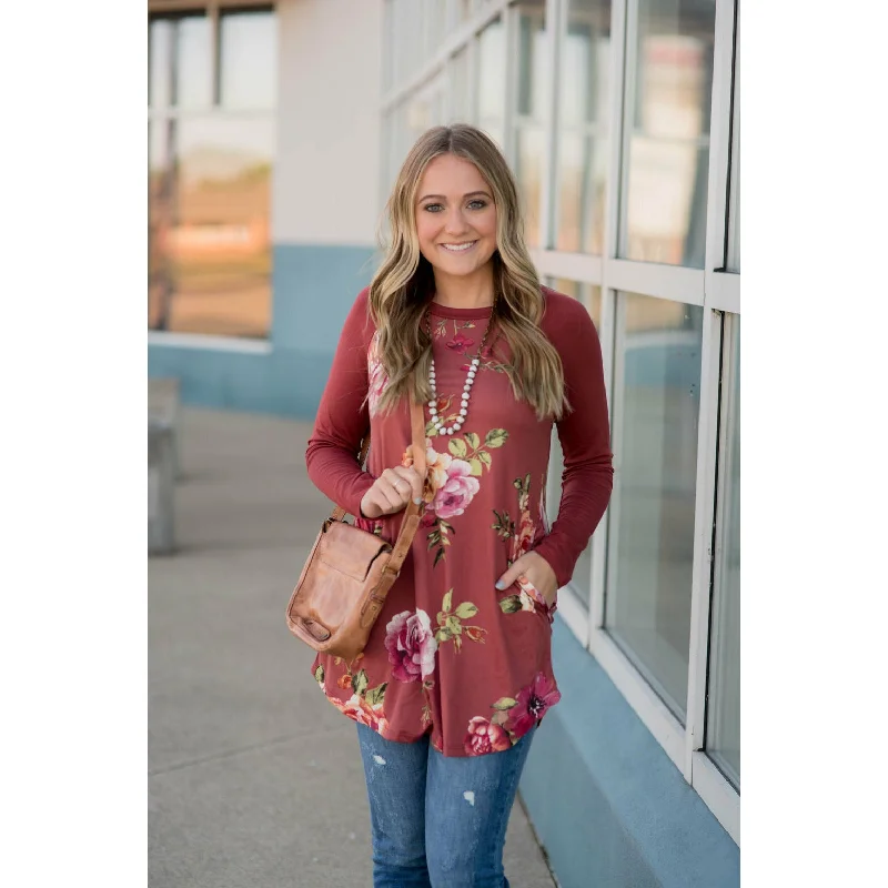 Weekend-Only Price Drops Marsala Floral Baseball Tee