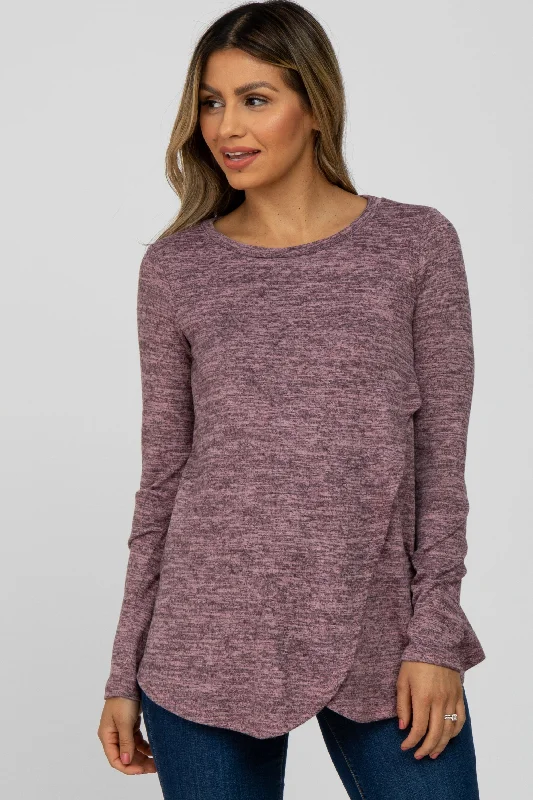 Take Advantage Mauve Heather Knit Layered Front Nursing Top