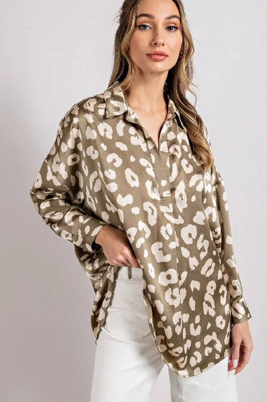 Weekend Savings Spree Light Olive Animal Print Long Sleeve Blouse