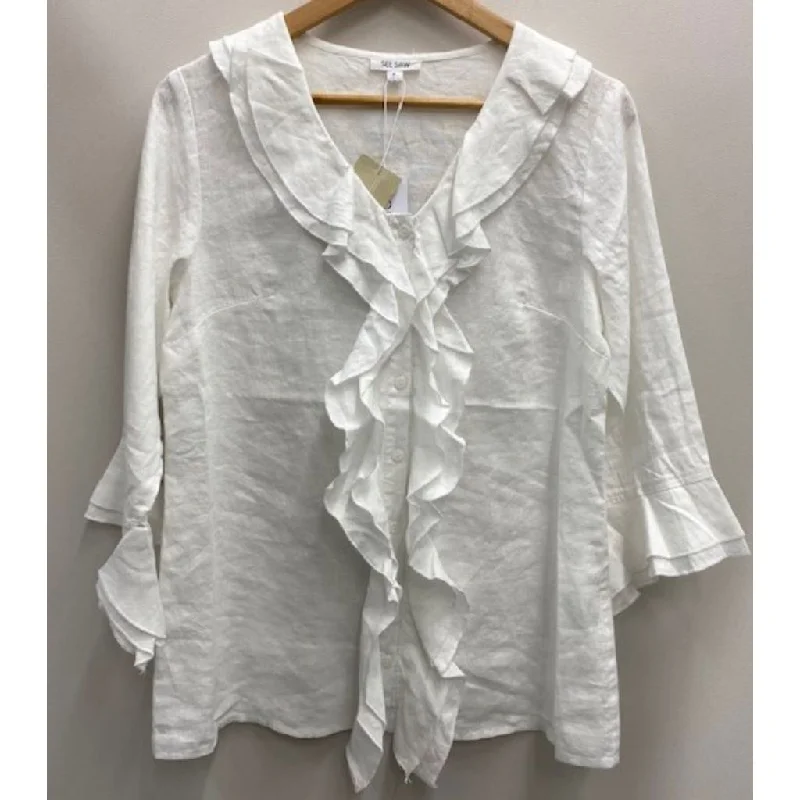 Your Weekend, Your Savings See Saw Linen Ruffle Shirt