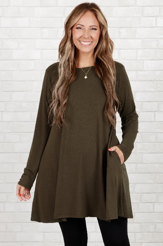 Low Price As Long As You're Here Tunic, Dark Olive