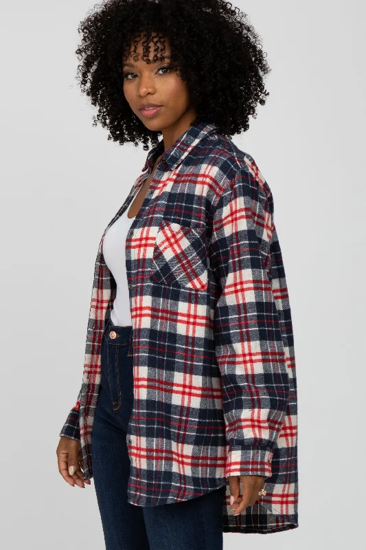 Weekend Sale: Don't Miss Out Navy Plaid Button Up Flannel Top