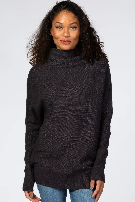 Weekend Deals That Sparkle Charcoal Funnel Neck Dolman Sleeve Sweater