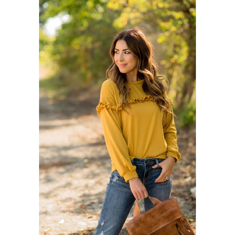 Quick Deals Mid Ruffle Long Sleeve Tee