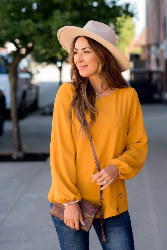 Weekend Shopping Made Better Side Button Long Sleeve Blouse