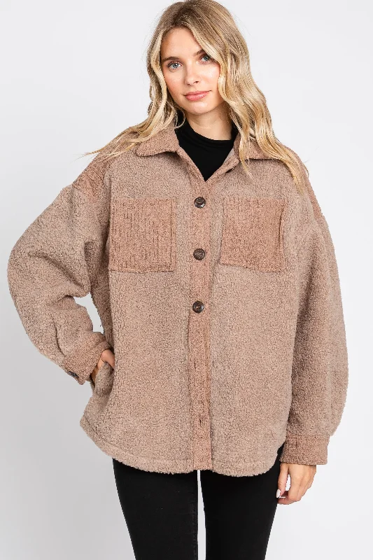 Take Advantage Mocha Colorblock Fleece Shirt Jacket