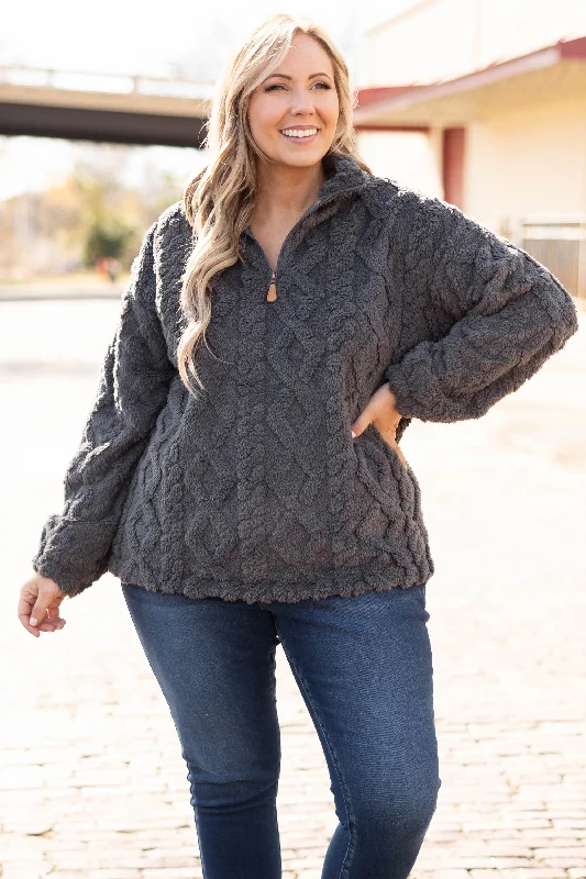 Weekend Specials to Love Mess Is Mine Pullover, Charcoal Grey