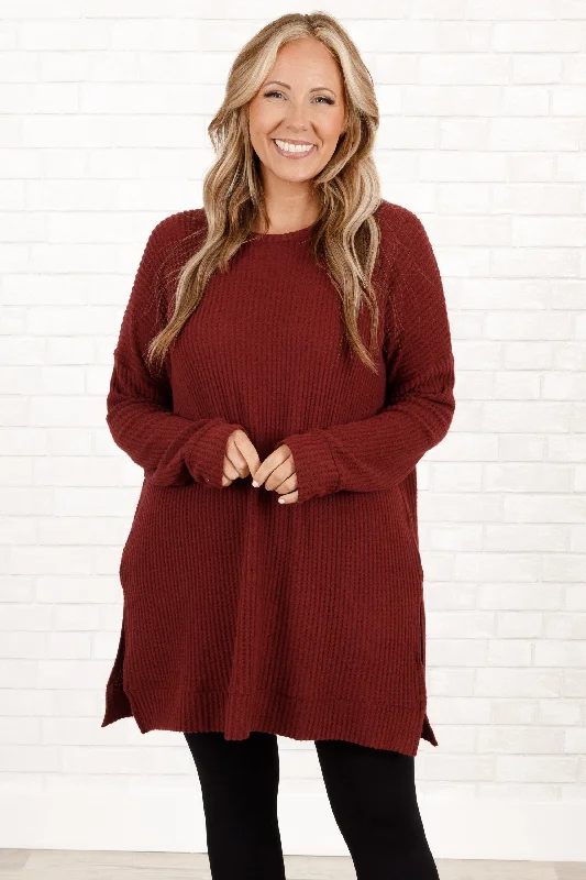 Stock Clearance Keeping It Cute Tunic, Dark Burgundy