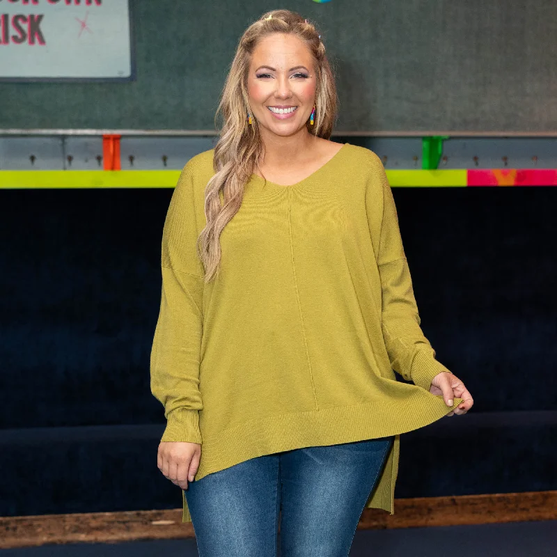 Weekend Specials to Snag Miss Who I Was Sweater, Olive-Mustard