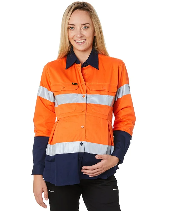 Sale Alert Womens 3M Taped Hi Vis Maternity Drill Shirt * - Orange/Navy