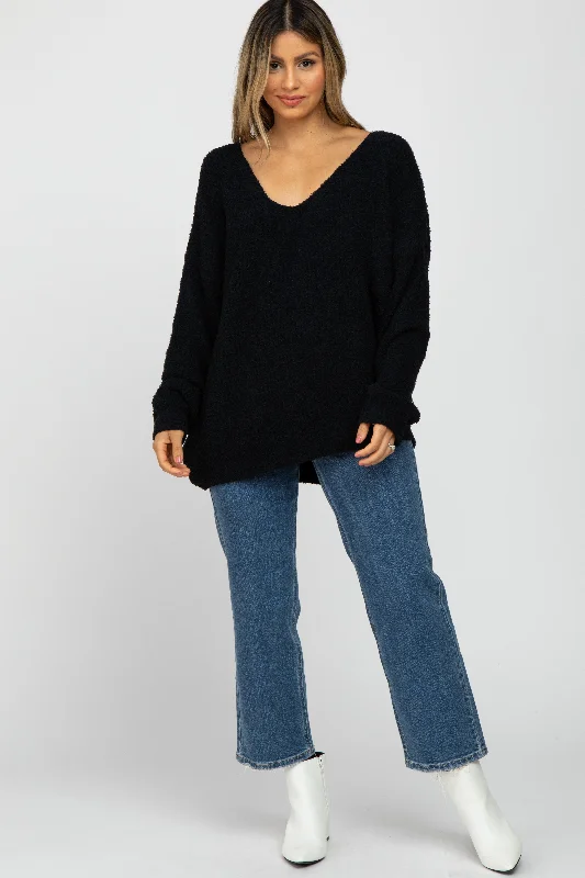 Year-End Clearance Black V-Neck Soft Sweater