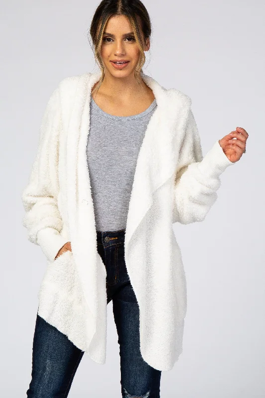 Weekend Bargains to Relish Ivory Fuzzy Hooded Long Sleeve Jacket