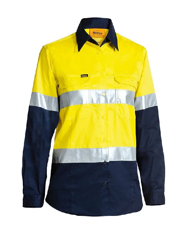 Weekend Offers That Shine Womens Taped Hi Vis Cool Lightweight LS Drill Shirt - Yellow/Navy