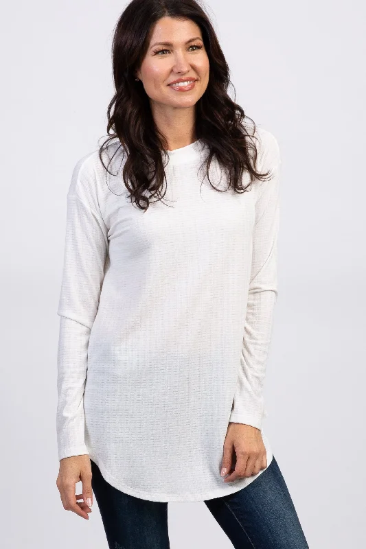 Weekend Deals That Sizzle Ivory Long Sleeve Ribbed Top