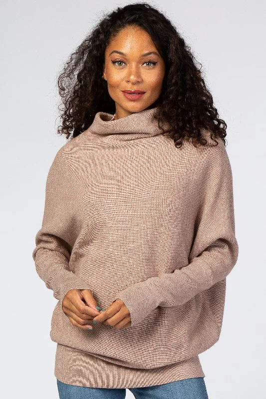 Weekend Discounts to Snag Mocha Funnel Neck Dolman Sleeve Sweater