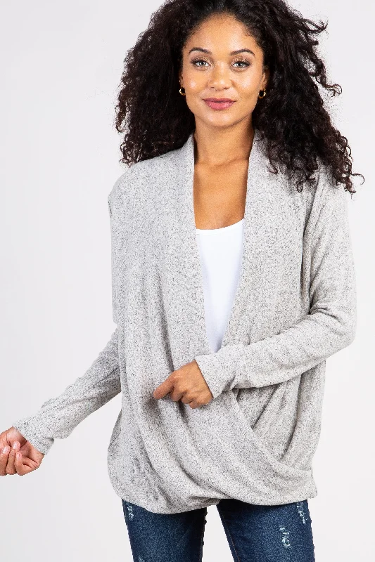 Weekend Discounts to Grab PinkBlush Beige Knit Draped Wrap V-Neck Nursing Top