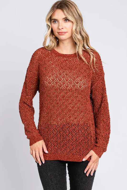 Limited Offer Rust Chenille Open Knit Sweater