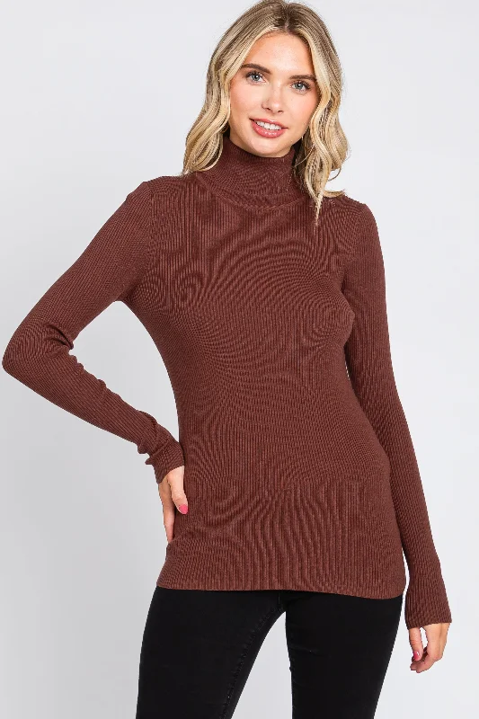 Price Drop Brown Ribbed Fitted Long Sleeve Top