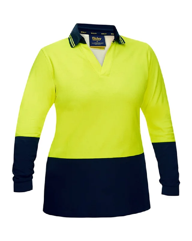 Weekend Discounts to Enjoy Womens Hi Vis V Neck LS Polo - Yellow/Navy