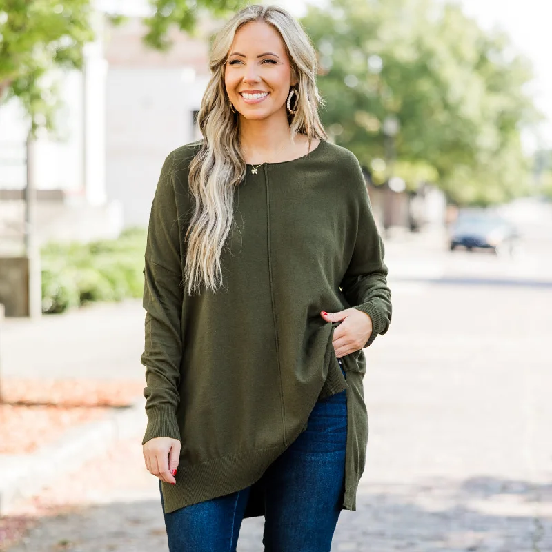 Weekend Savings Bonanza Miss Who You Were Sweater, Dark Olive