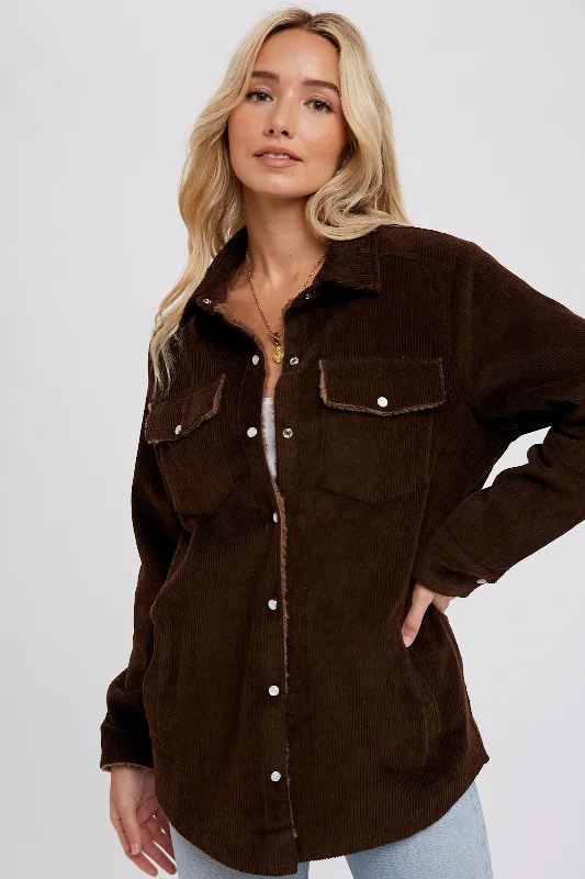 Weekend Discounts to Enjoy Brown Corduroy Sherpa Lined Shacket