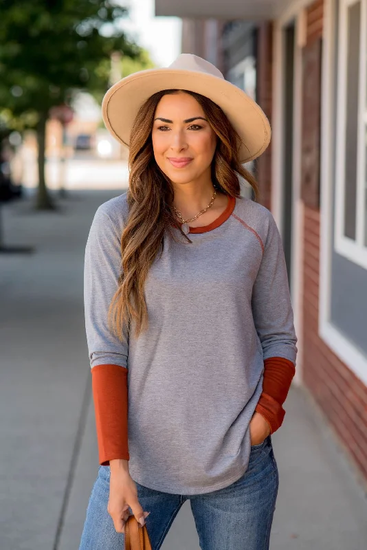 Weekend Discounts You Deserve Solid Accent Long Sleeve Tee