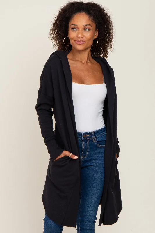 Deal Alert Black Hooded Long Cardigan