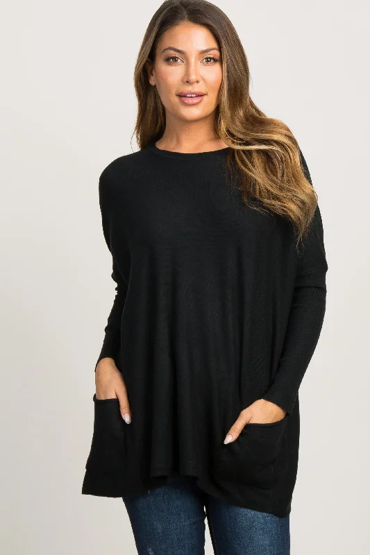 Amazing Value Black Pocketed Dolman Sleeve Top