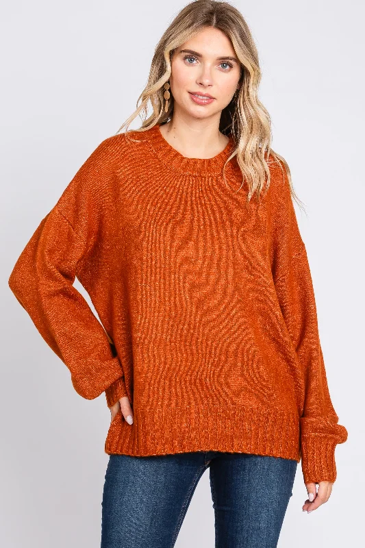 Weekend Offers That Impress Rust Ribbed Cuff Sweater