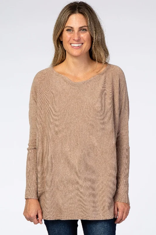 Weekend Discounts to Indulge In Mocha Soft Knit Boatneck Dolman Sleeve Sweater