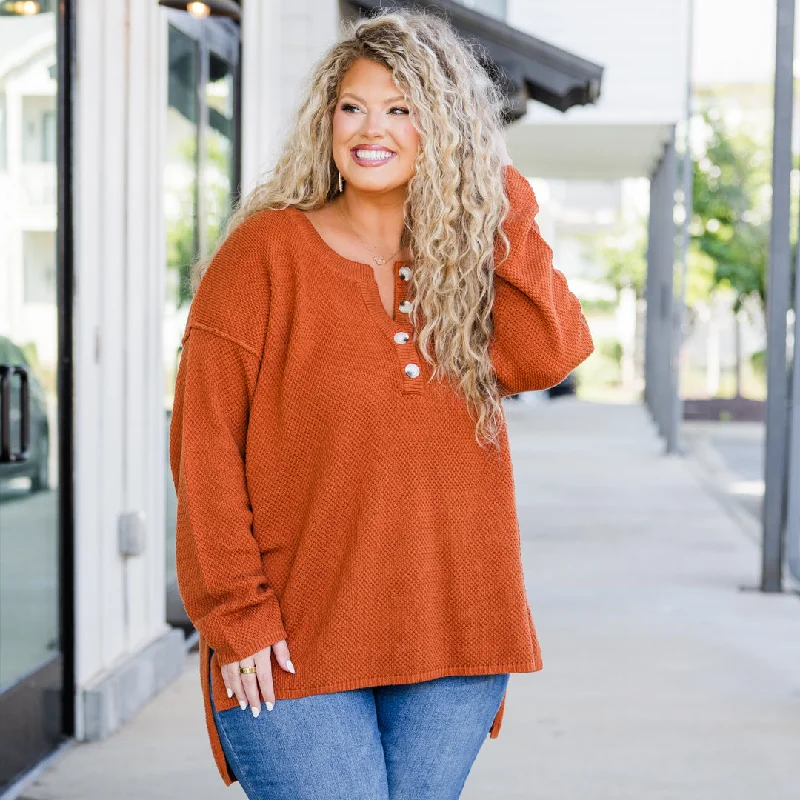 Weekend Specials to Delight Apple Picking Sweater, Rust