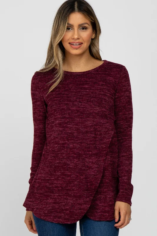 Super Bargain Burgundy Heather Knit Layered Front Nursing Top