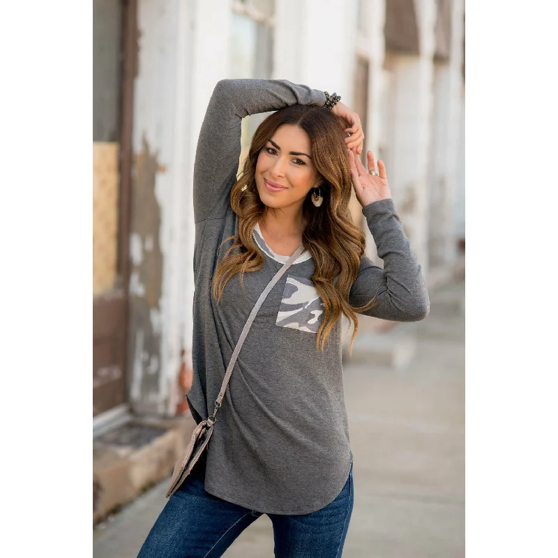 Half Price Camo Trimmed Pocket Long Sleeve Tee