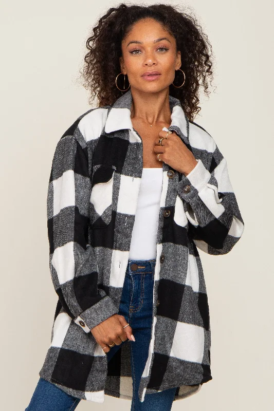 Bonus Offer Black Plaid Brushed Long Shacket