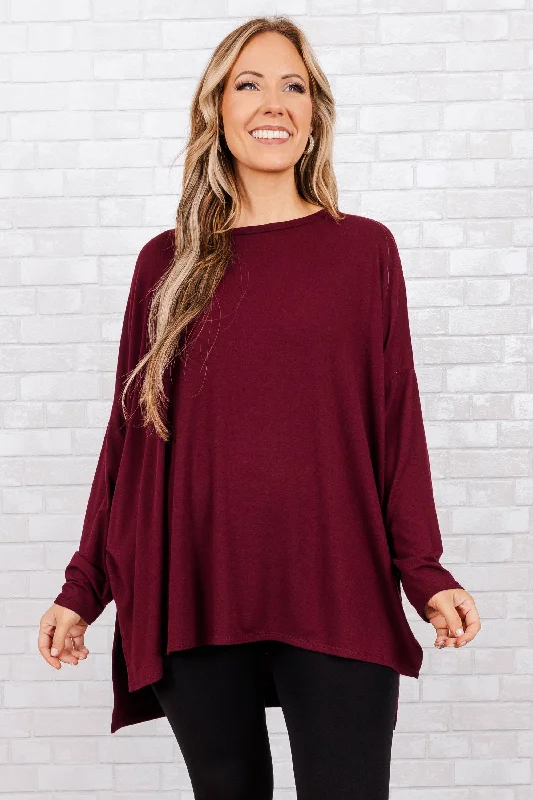Weekend Bargains Await You Time Well Spent Top, Dark Burgundy