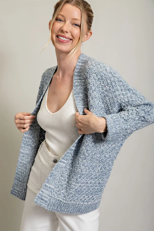 Closeout Deal Blue Knit Cuffed Cardigan