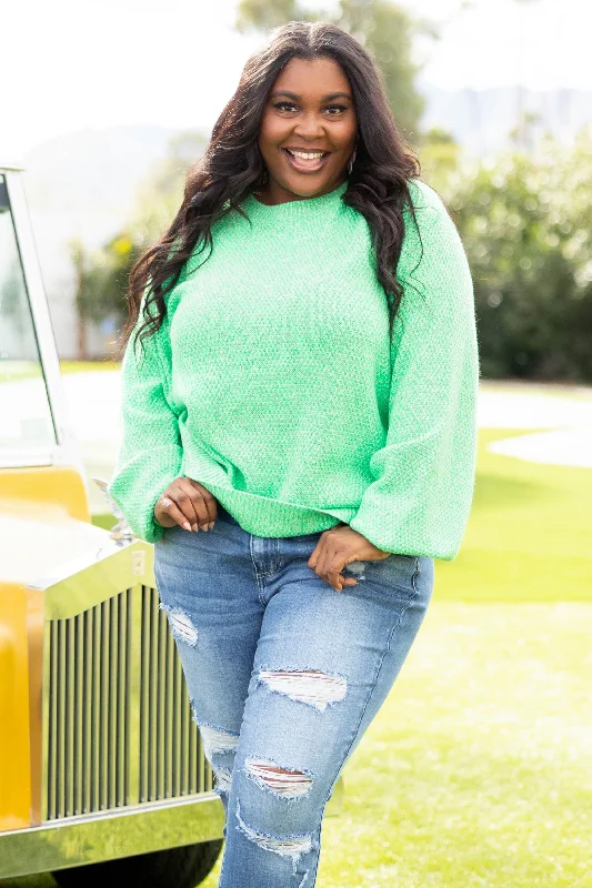 Weekend Discounts to Celebrate Cozy Bubble Sleeve Sweater, Lime