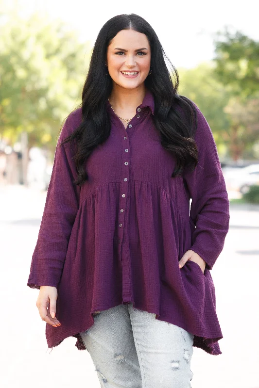 Overstock Sale Stuck In Her Daydream Top, Eggplant