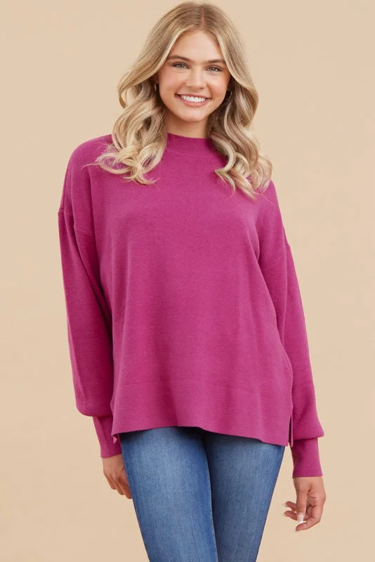 Crazy Savings Magenta Knit Mock Neck Long Sleeve Top