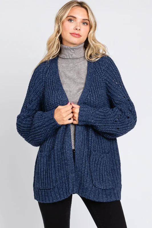 Year-End Deals Navy Blue Chunky Knit Cardigan